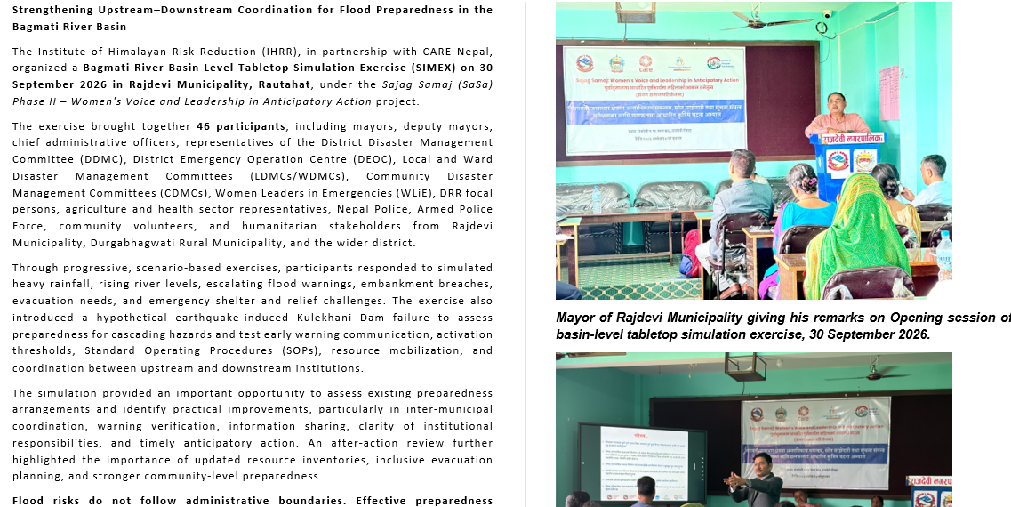 IHRR Strengthens Upstream–Downstream Coordination for Flood Preparedness in the Bagmati River Basin