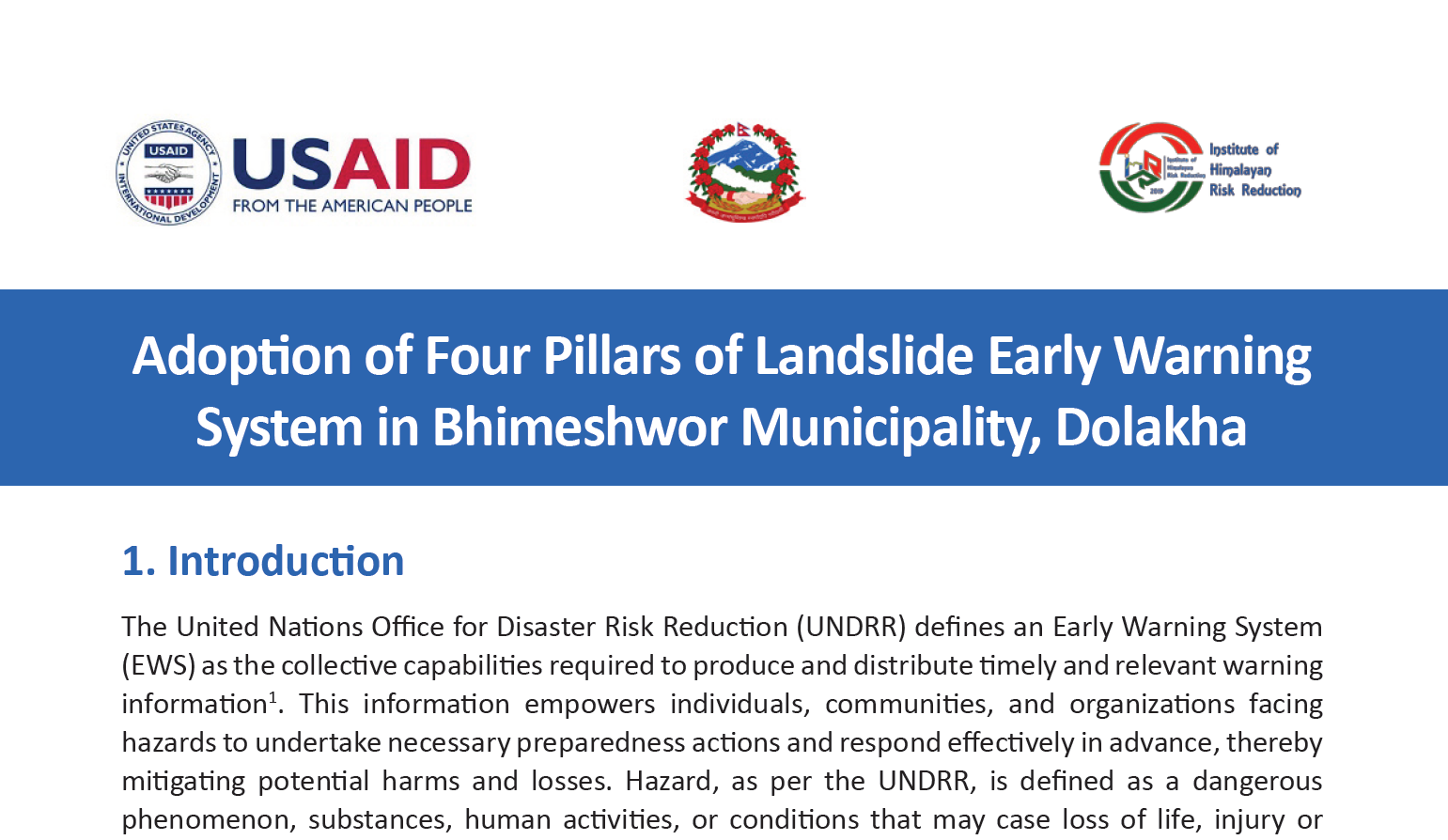 Adoption of Four Pillars of Landslide Early Warning System 