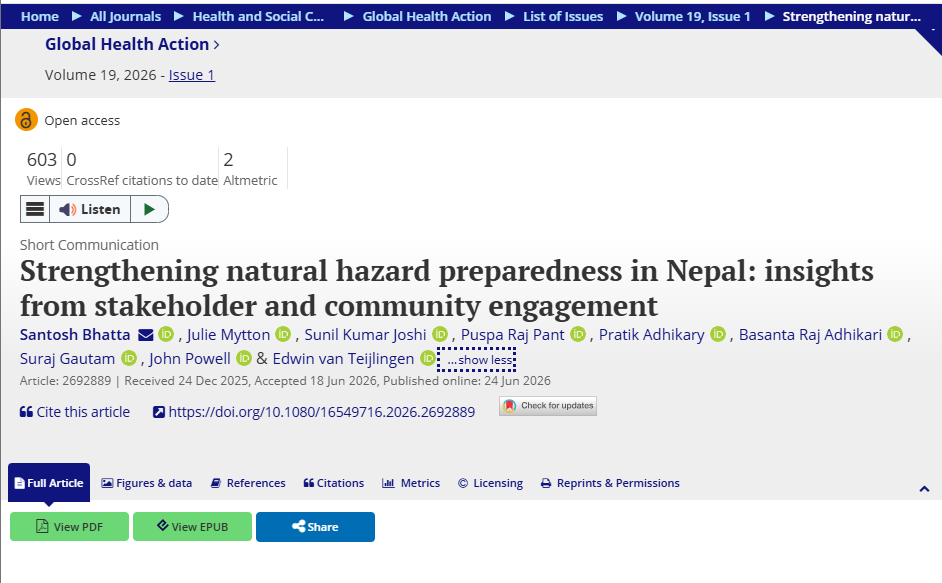 Strengthening natural hazard preparedness in Nepal: insights from stakeholder and community engagement