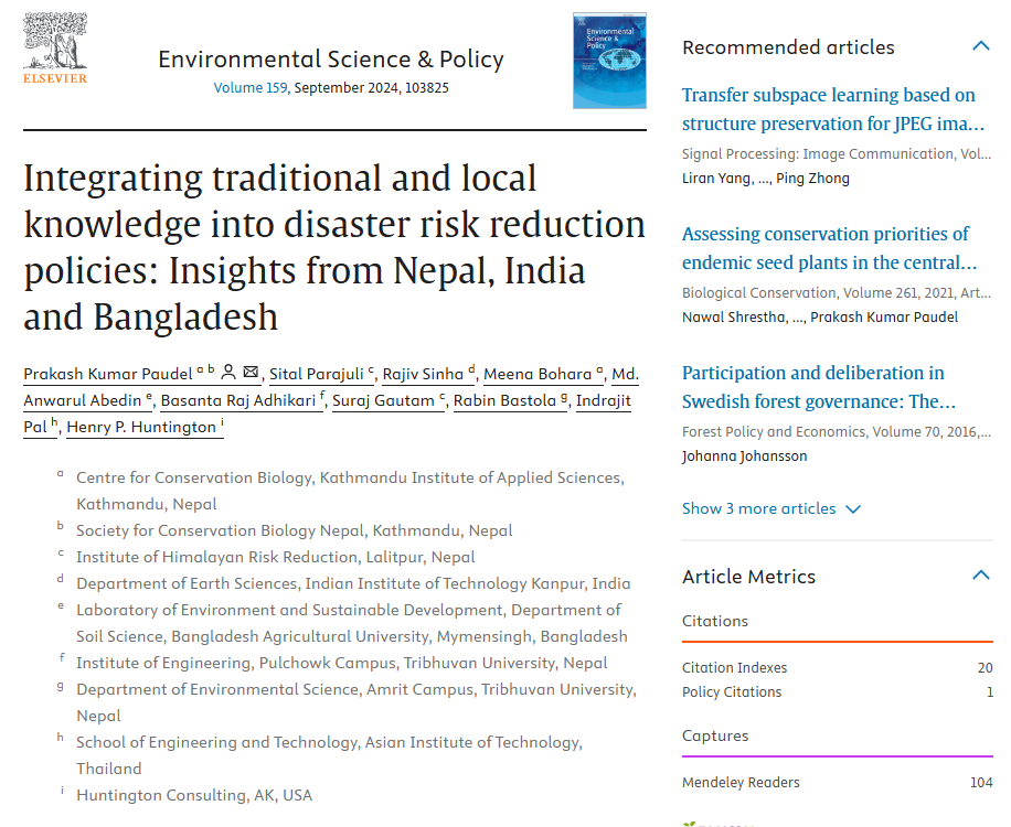 Integrating traditional and local knowledge into disaster risk reduction policies: Insights from Nepal, India and Bangladesh